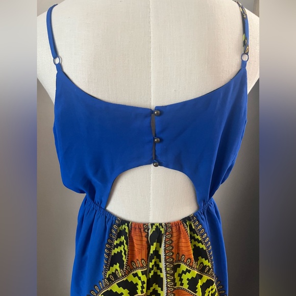 Royal Blue Printed Open Back Maxi Dress - Picture 7 of 10